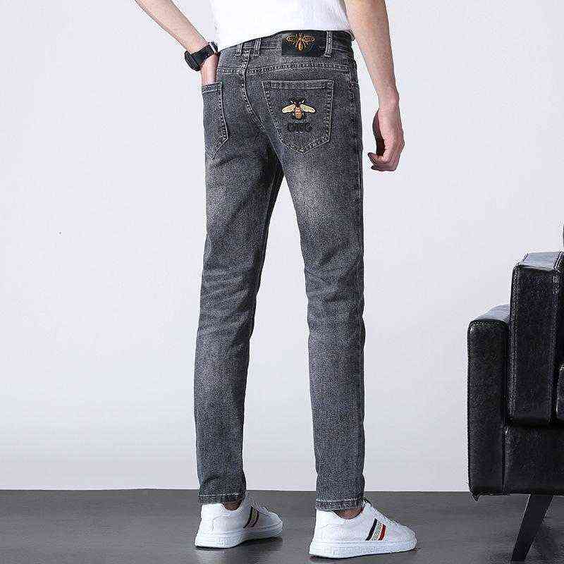 and Spring Summer Jeans Young Men's Embroidered Slim Fit Small Foot Elastic Casual Trend Pants