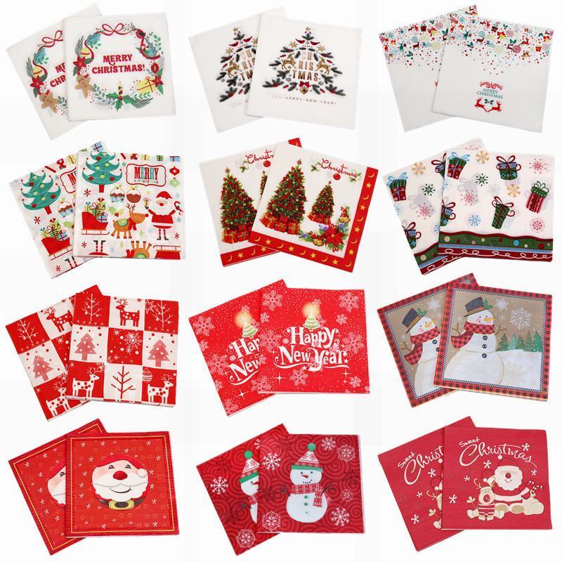 

20pcs Christmas Napkin Red White Santa Claus Snowman Pattern Paper Napkins Merry Christmas Party Home Dinner Decoration Supplies1