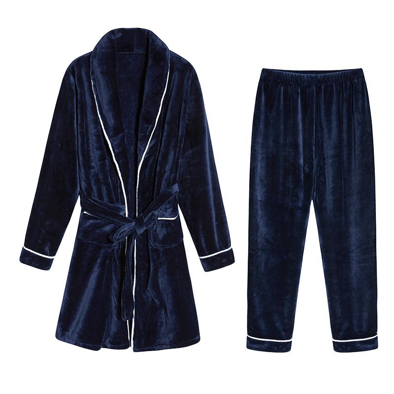 Winter Flannel Robe Pants Set Nightgown Men Thickened Warm Fluffy Pajamas Coral Fleece Home Clothes Sleepwear Set Autumn Winter, Blue 
Winter Flannel Robe Pants Set Nightgown Men Thickened Warm Fluffy Pajamas Coral Fleece Home Clothes Sleepwear Set Autumn Winter, Blue
