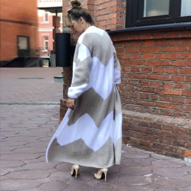 Women Wave Pattern Knitted Long Cardigan Long Sleeve Sweater Overcoat For Female Women Autumn Outwear Coats 5XL Plus Size 201109