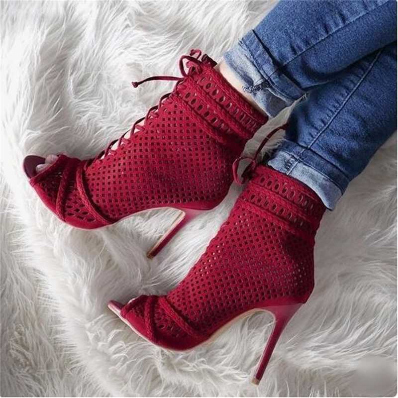 The newcomers red netted peep toe ankle strap gladiator loop-up ladies'heels sexy high heels cut-off boots, The picture
The newcomers red netted peep toe ankle strap gladiator loop-up ladies'heels sexy high heels cut-off boots, The picture