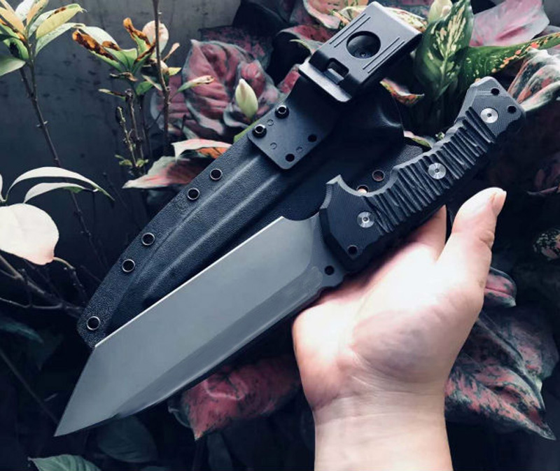 High End Outdoor Survival Straight Knife A2 Grey Titanium Coated Tanto Point Blade Full Tang Black G10 Handle With Kydex