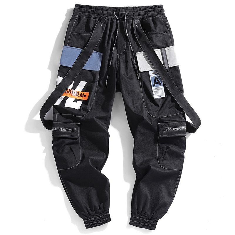 Men's Casual Cargo Joggers Harem Pants - Ral Print, Multi Pockets, Elastic Waist, Green, Polyester, Streetwear, Hip Hop, Techwear