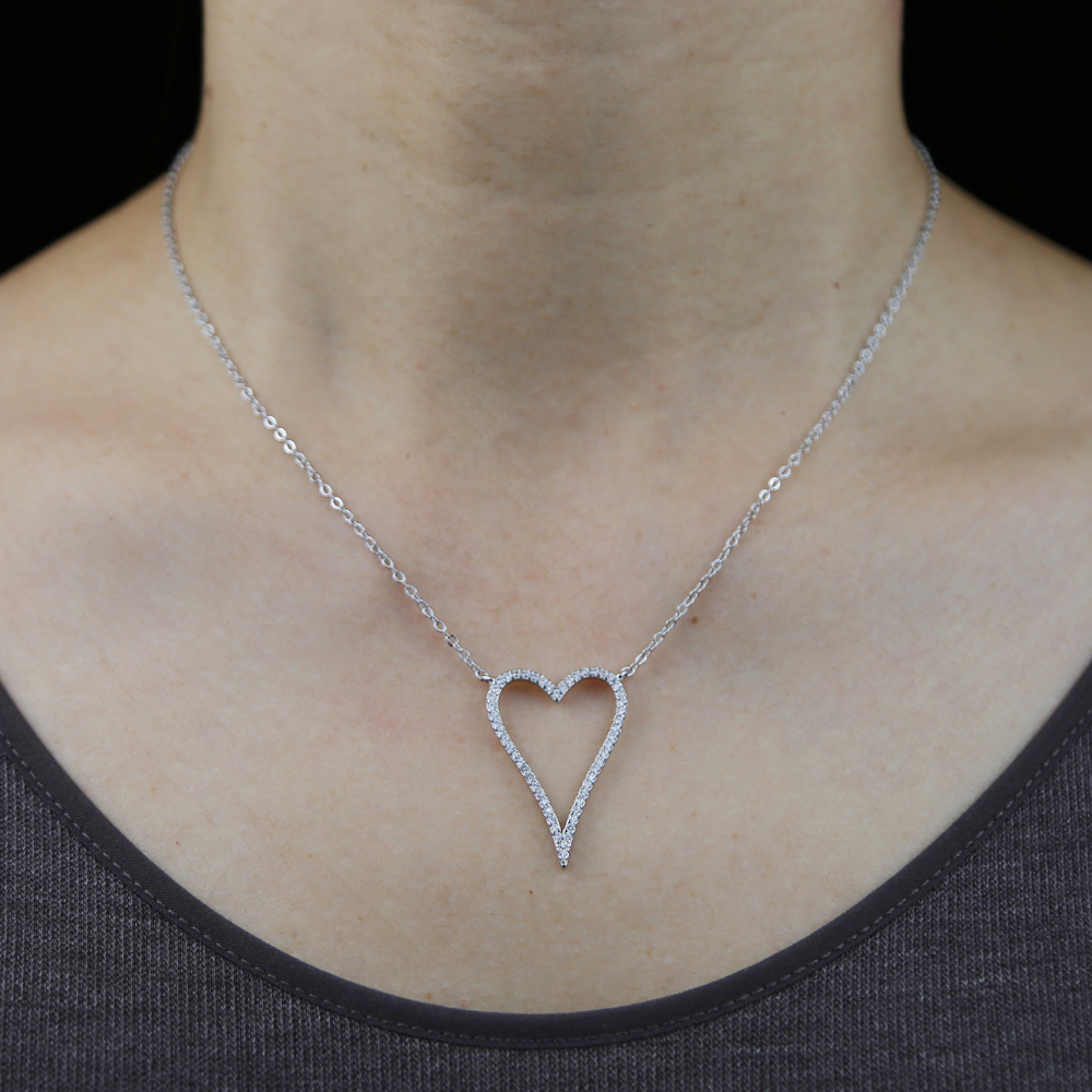 New styles Heart Pendant Iced Out Bling Lovely Heart Charm Open Link Chain Statement Necklace 41+5cm Women wedding Jewelry Gift