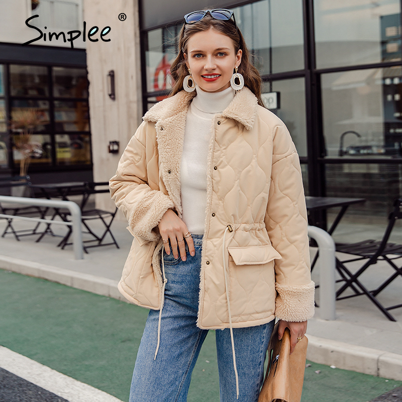 Simplee casual Apricot women's coat Long Sleeve Splicing women's warm parka High street style women's parkas autumn winter 201026