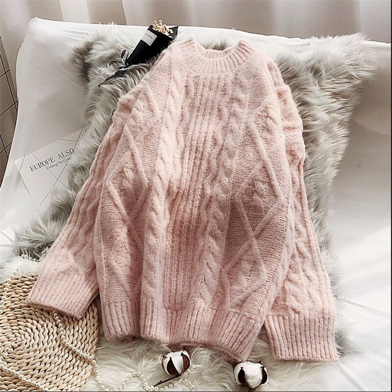Large Size Women's Pullover Winter Women Knitted Cashmere Women's Sweaters Loose Women's Jumper Autumn Girls Sweaters 201222