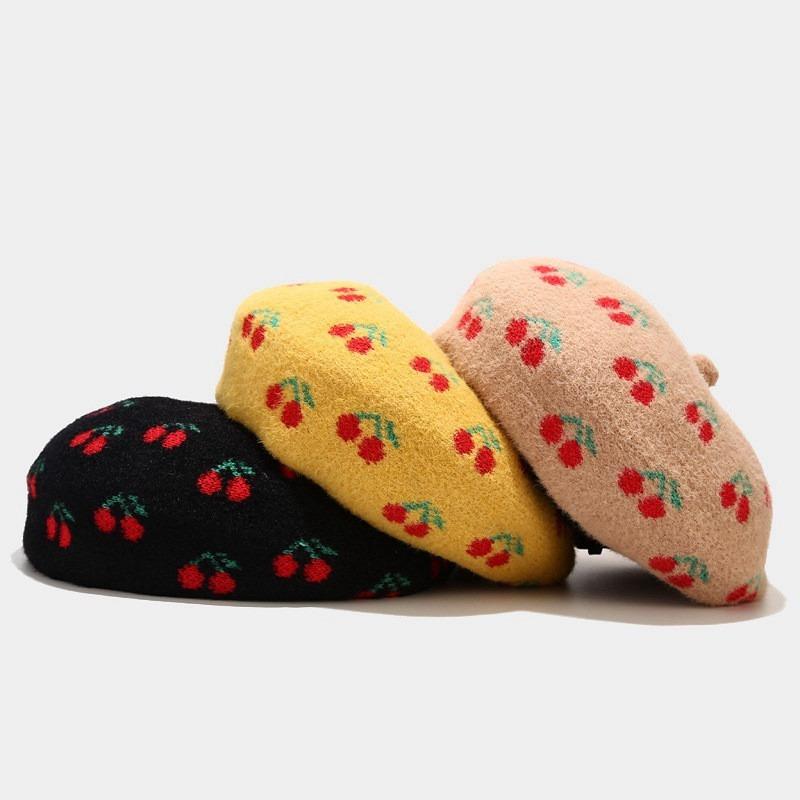 Fashion female Beret cherry pattern hat versatile Trendy autumn and winter street painter hat fashion, White
Fashion female Beret cherry pattern hat versatile Trendy autumn and winter street painter hat fashion, White