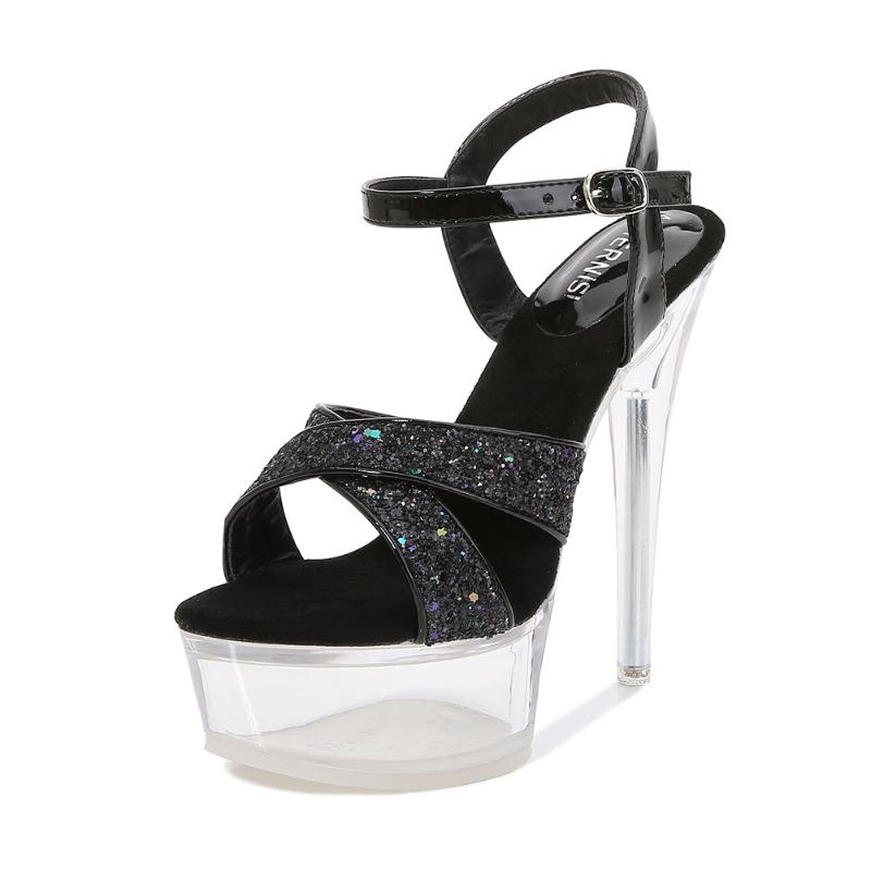 14cm super high heel hate sky high rhinestone sandals women summer and Europe catwalk catwalk transparent fine water, Black
14cm super high heel hate sky high rhinestone sandals women summer and Europe catwalk catwalk transparent fine water, Black