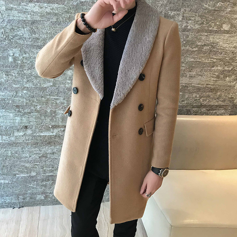 Long Wool Coats Mens Khaki Double-breasted Long Coats Mens Gentleman Trench Coats Abrigo Hombre Invierno Casaco Longo Masculino 201223