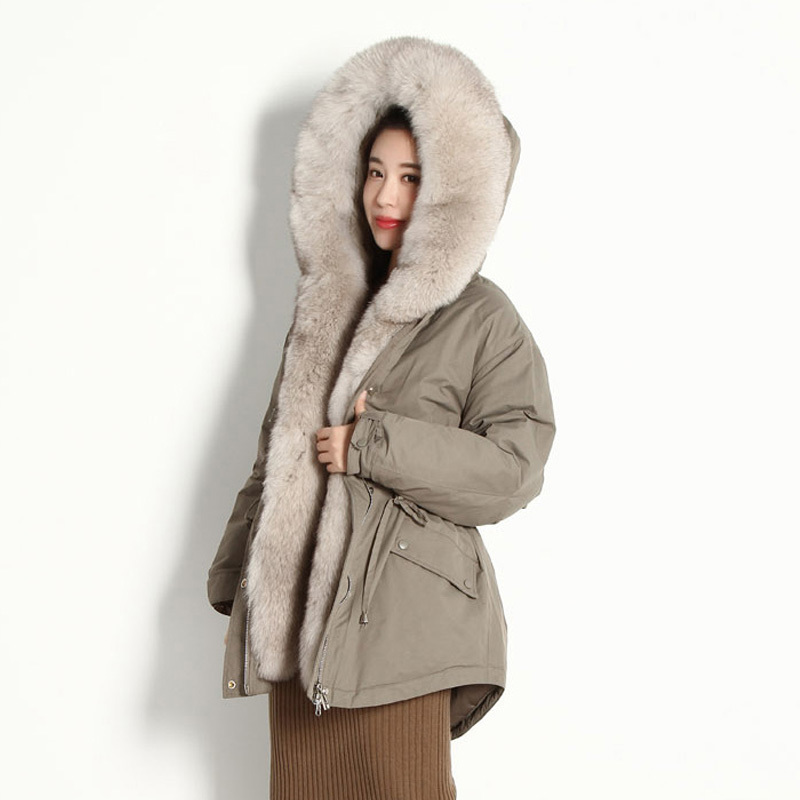 Janveny Large Natural Fox Fur Hooded Down Coat Winter Women 90% White Duck Down Jacket Female Feather Clothes Oversize Parkas 201019