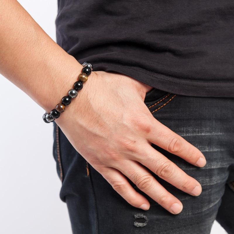 Black Natural Onyx Obsidian Beaded Bracelet 8MM 10MM Stone Strand Wrap Buddha Bangle with Tiger Eye Good Jewelry Gift for Men and Women Wholesale Pric