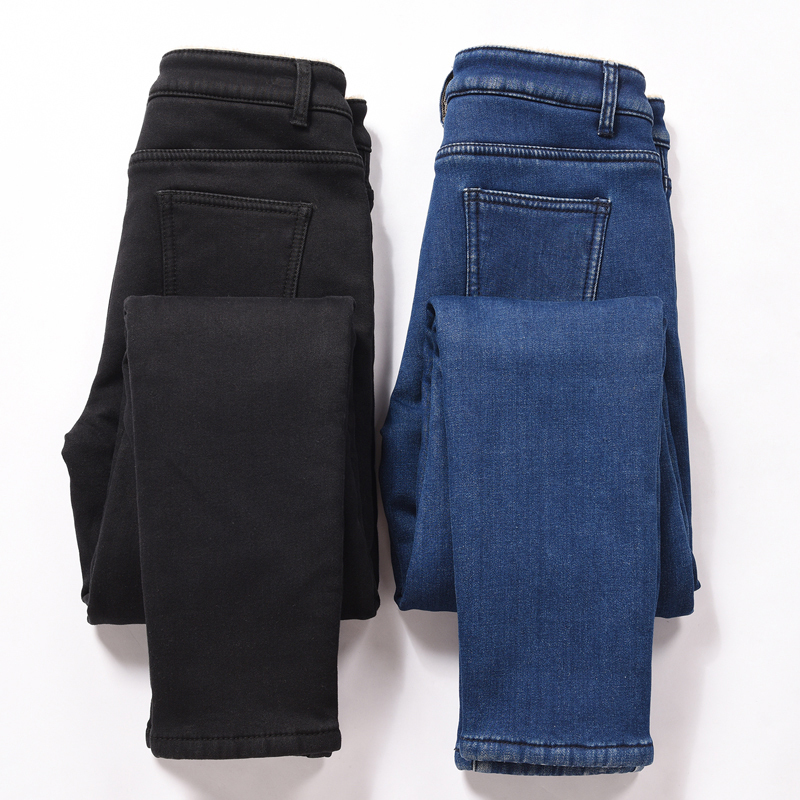 black warm jeans for women with fleece high waisted denim skninny female stretch plus size mom winter women's jeans femme 201030