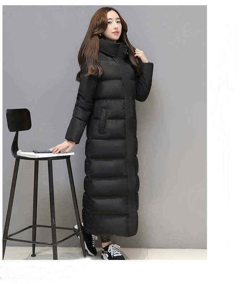 Women's super long down jacket winter puffer Thick coat Black Red Hooded zipper Keep warm plus size 211221 - view 3