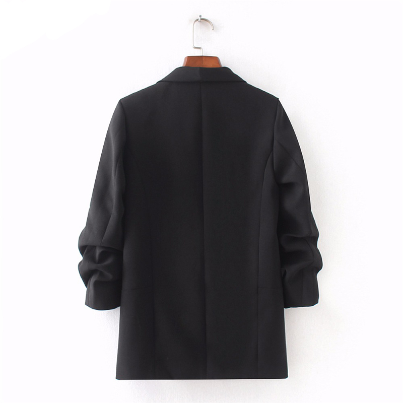 Bella women elegant white black green blazer crimping three quarter sleeve outerwear notched pocket office jacket 201114