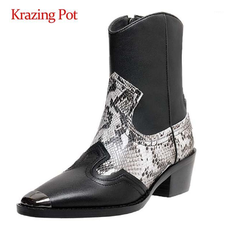 Krazing pot winter new boots cow leather mixed colors small square toe thick high heel zipper datinf daily wear ankle boots L181, White
Krazing pot winter new boots cow leather mixed colors small square toe thick high heel zipper datinf daily wear ankle boots L181, White