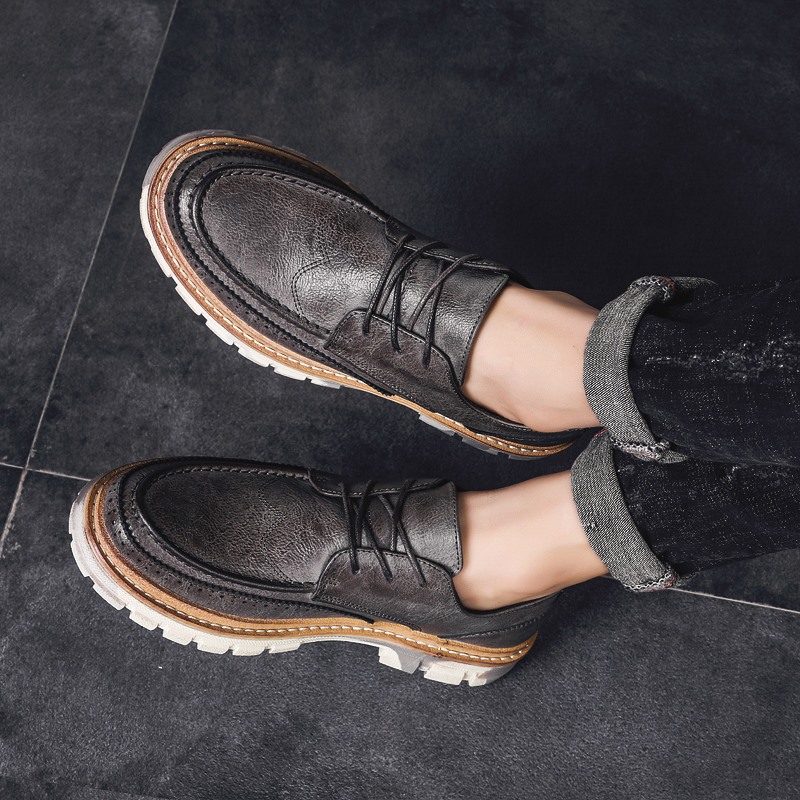 Men Oxfords Leather Shoe British Black Brown Shoes Handmade Comfortable Formal Men Flats Shoes Lace-Up Bullock 39-44