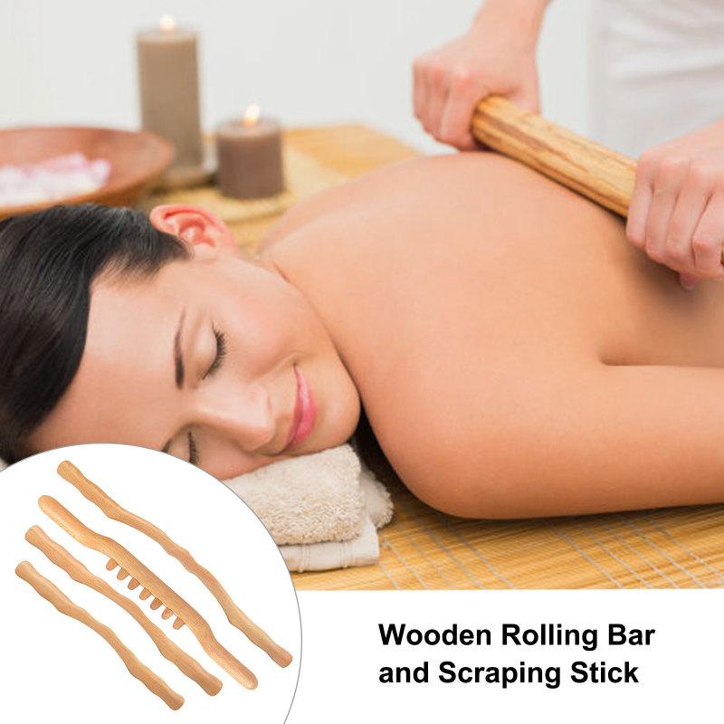 4Pcs Scraping Stick Beech Wood Back Shoulder Neck Waist Leg Massage Tools Fat Burner Meridian Brush Slim Cellulite Massager Rod1