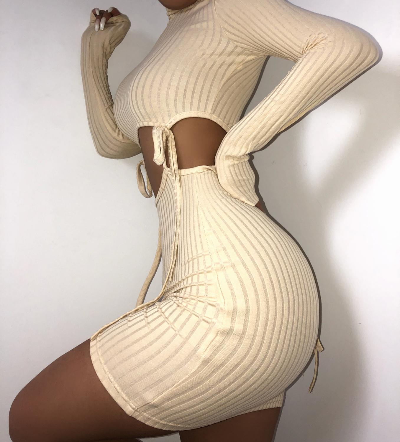 KGFIGU Women knit dress Autumn long sleeve Khaki slimming bodycon dresses Sexy ribbed vestidos drop shipping T200320