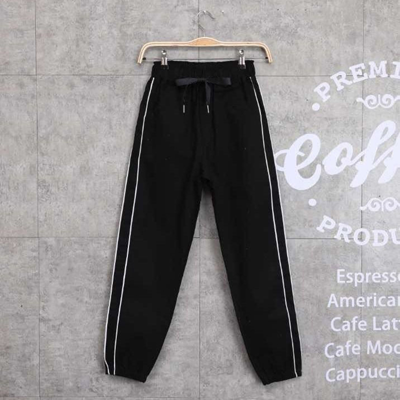 Spring Ankle-length Women Pants Plus Size Cotton Denim Loose Side stripe Harem Pants Elastic Waist Casual White Pants D329 201111