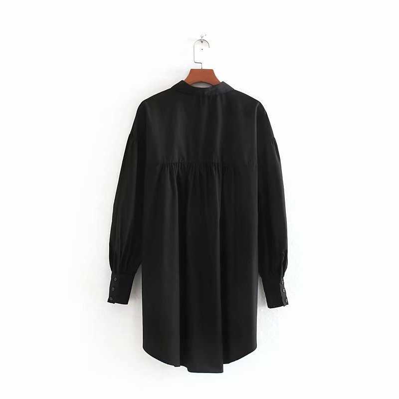 New Fashion Solid Color Women's Shirt Lapel Lantern Sleeve Seven-Sleeve Blouse Buttons Irregular Hem Long Casual Loose Shirt T200321