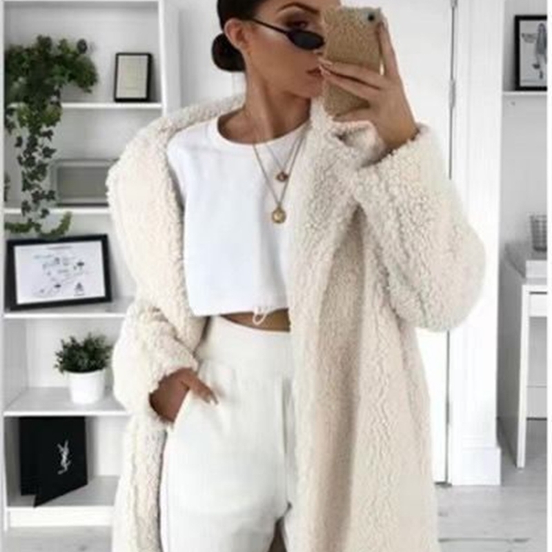 Women Faux Fur Coat Autumn Winter Coat Women Casual Solid Long Female Vintage Jackets Plush Overcoat Chaqueta Mujer 201019