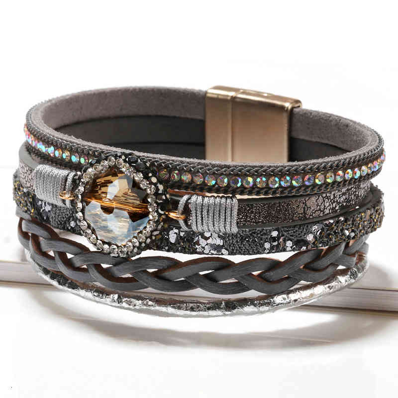 Bangle Charm Bracelets Multi Layer Hand Woven Natural Crystal Lovers Women's Jewelry