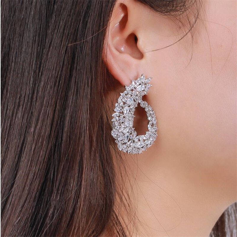 Sterg Sier Marquise Shape White Topaz CZ Dia Stud Earrings for Women