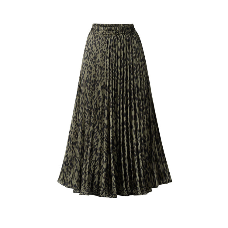 Plus Size Leopard Print Skirts Womens New Spring Autumn A Line Pleated Long Skirt Casual High Waist Maxi Skirts Woman Streetwear T200113