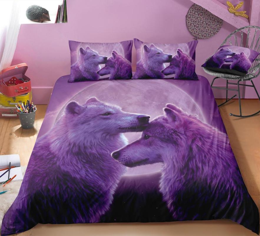 3D Hot sale Purple couple Wolf printing Bedding set duvet cover set Full Queen King sizes Bedclothes
3D Hot sale Purple couple Wolf printing Bedding set duvet cover set Full Queen King sizes Bedclothes