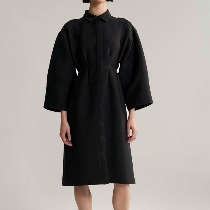 Shirt Dress Pleated Waist Loose Sleeve Temperament Shirt Dress Mid-length, Black
Shirt Dress Pleated Waist Loose Sleeve Temperament Shirt Dress Mid-length, Black