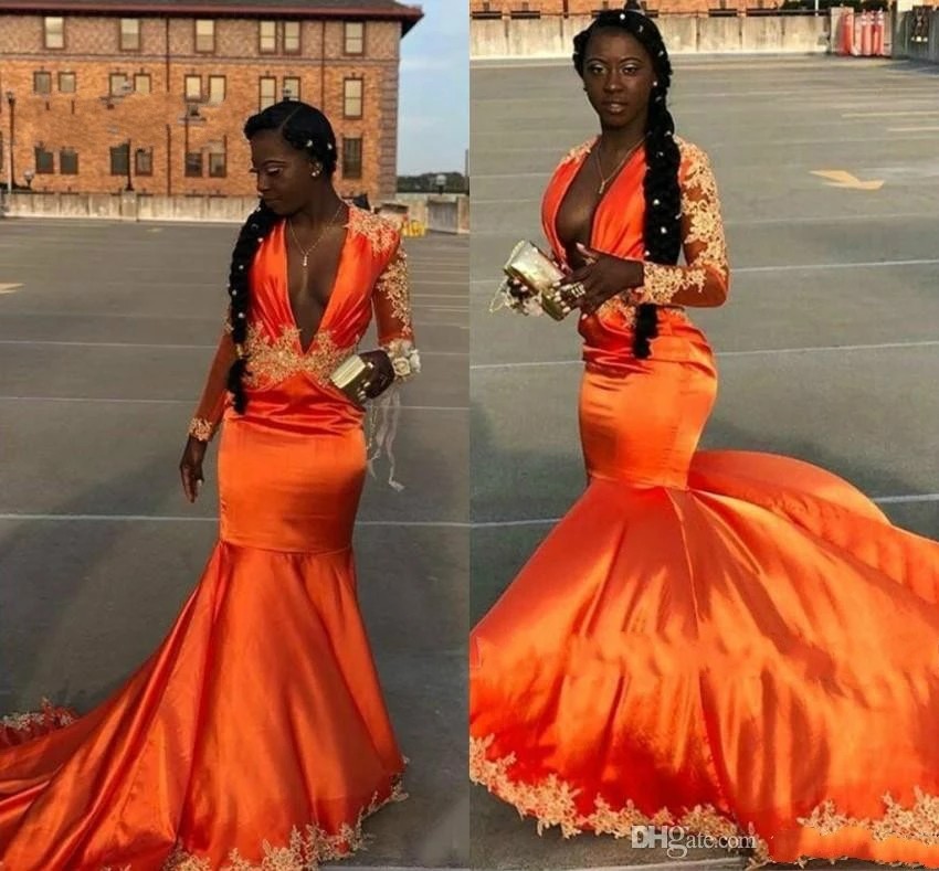 Sexy South African Deep V neck Orange Prom Dresses Mermaid Elastic Satin Gold Applique party Evening Formal Gowns Designer, Gray
Sexy South African Deep V neck Orange Prom Dresses Mermaid Elastic Satin Gold Applique party Evening Formal Gowns Designer, Gray