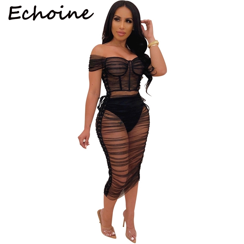 Echoine Sexy Sheer Mesh See Through Two Piece Set Slash Neck Off Shoulder Top + Dress Women Party Night Club Outfits, Black set
Echoine Sexy Sheer Mesh See Through Two Piece Set Slash Neck Off Shoulder Top + Dress Women Party Night Club Outfits, Black set