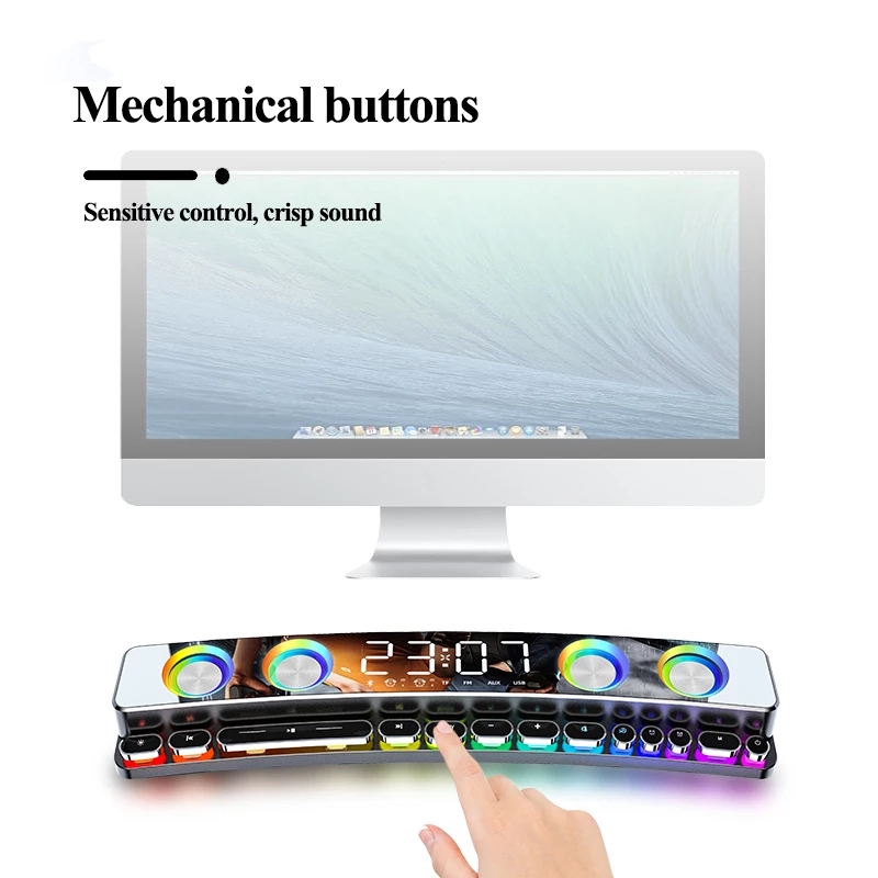 3600mAh Bluetooth Wireless Game Speaker soundbar USB 3D Stereo Subwoofer AUX FM Home Clock Indoor Sound Bar Computer Loudspeaker S