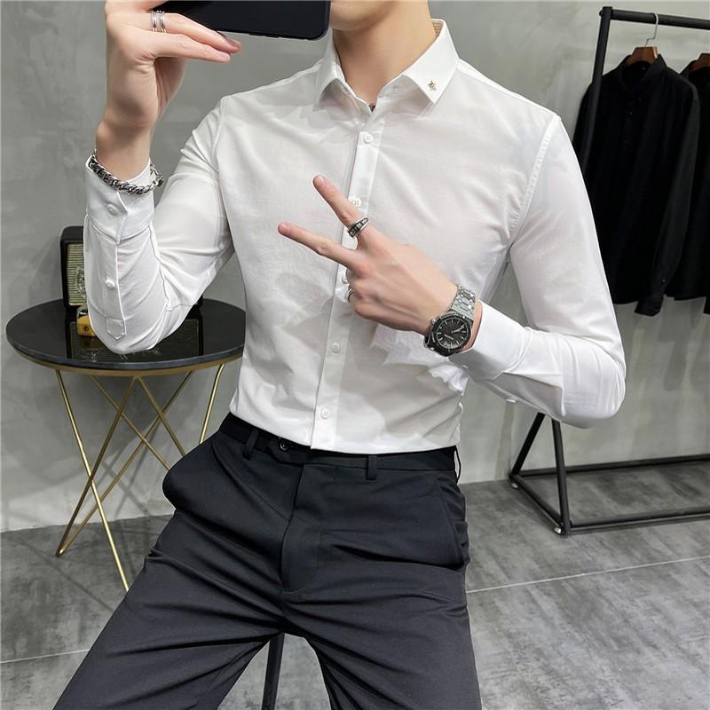 High Quality Korean Gentlemen Dress Shirts Men Clothing 2021 Long Sleeve Simple Slim Fit Casual Business Formal Wear Plus Size, Black
High Quality Korean Gentlemen Dress Shirts Men Clothing 2021 Long Sleeve Simple Slim Fit Casual Business Formal Wear Plus Size, Black