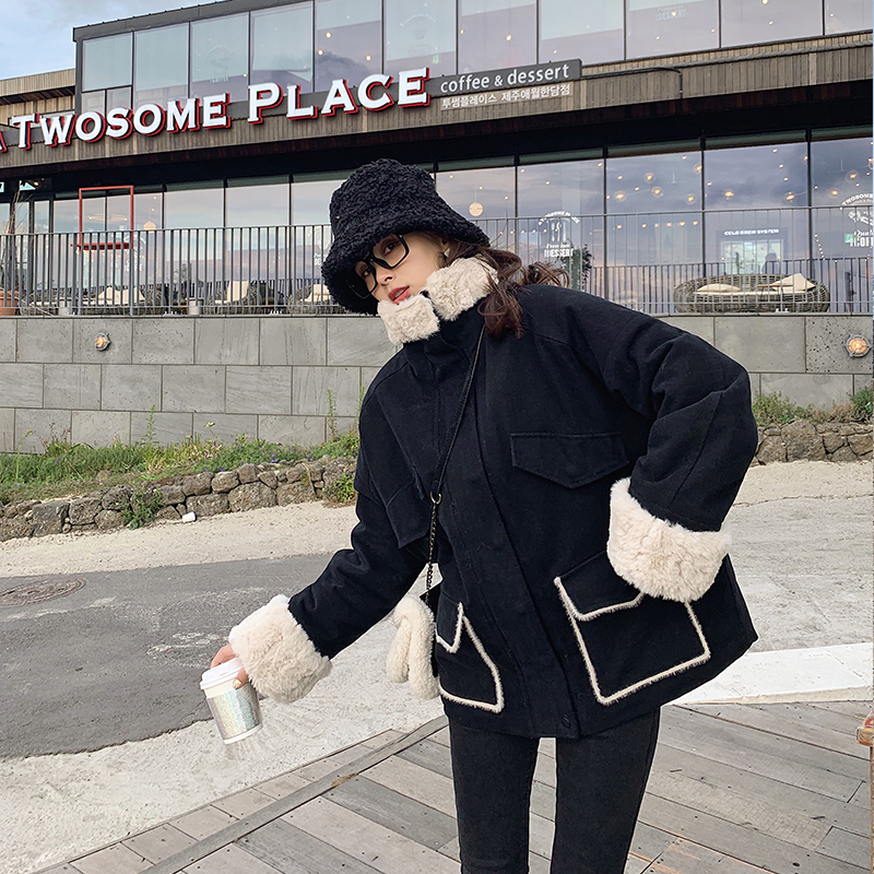 MISHOW Atumn Winter Lambswool Long Sleeve Cottin Coat Women Causal zipper Black Jacket Tops MX19D8246 201027