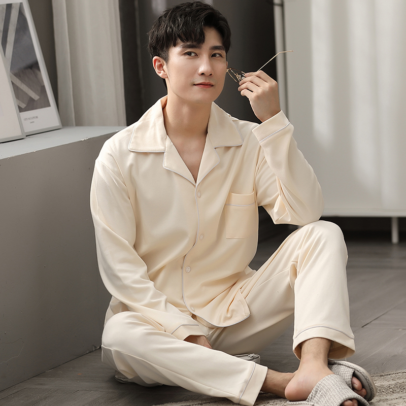 Winter 100% Cotton Pajamas Men Nightwear Blue Full Sleeves Sleepwear PJ Solid Pijama Hombre Homewear Cotton Pyjama Homme Hiver 201109
