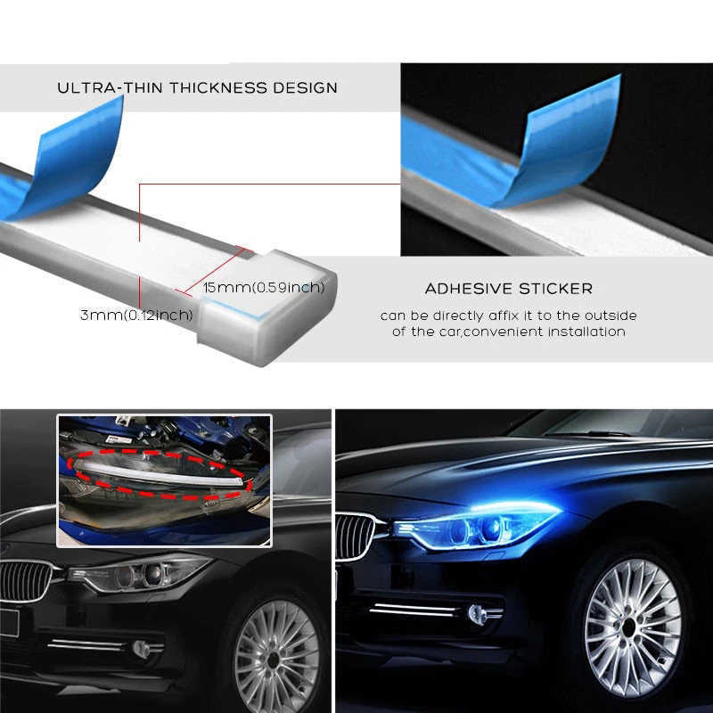 2Pcs Daytime Running Flexible Soft Tube Guide 45 60cm Car LED Strip Turn Signal Light RGB Remote Control DRL Headlight