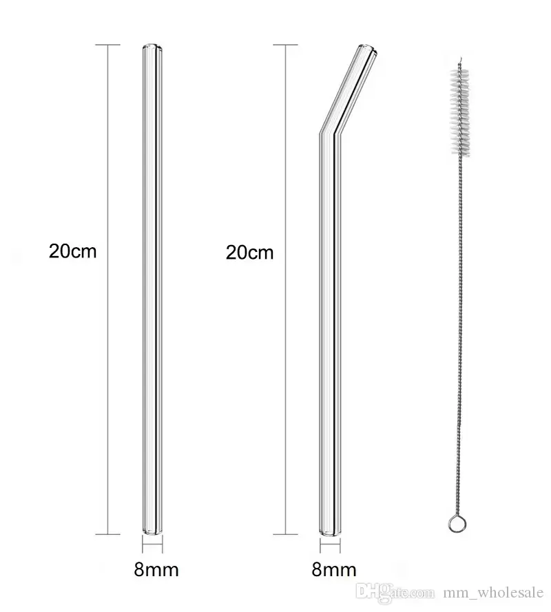 Clear Glass Straw 2008mm Reusable Straight Bent Glass Drinking Straws Brush Eco Friendly Glass Straws for Smoothies Cocktails Xu2205327