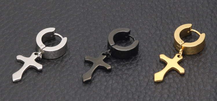High Quality Cross Stainless Steel Charm Earrings For Women Men Gold Silver Balck Color Earring