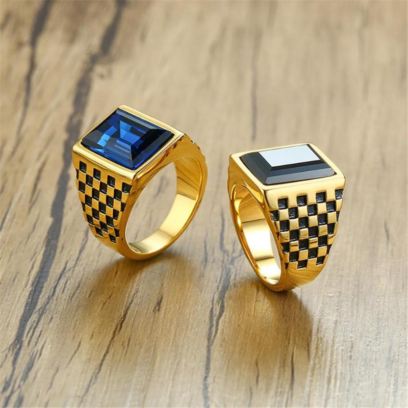 Blue &Black Glass stone ring for men 18k yellow gold color stainless steel cool fashion gentleman finger band jewelry size7to12
Blue &Black Glass stone ring for men 18k yellow gold color stainless steel cool fashion gentleman finger band jewelry size7to12