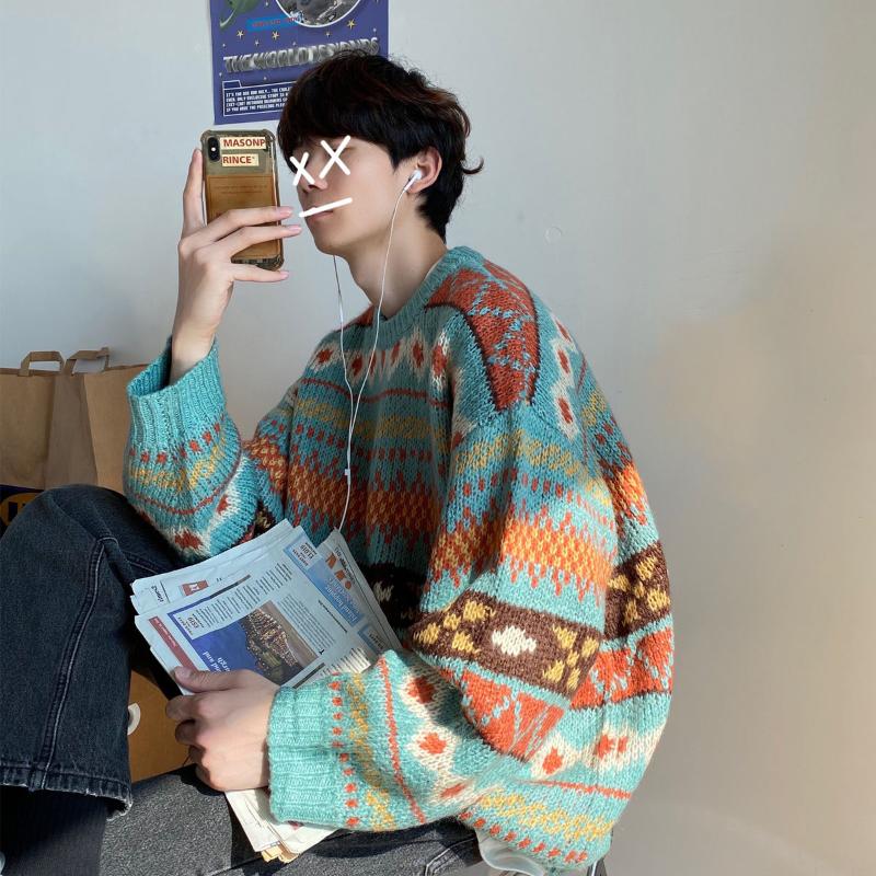 Thicken Sweater Men's Winter Thicken Needle Knitted National Wind Round Neck Pullover Geometric Pattern Loose Big Cuff Tops Men, Blue
Thicken Sweater Men's Winter Thicken Needle Knitted National Wind Round Neck Pullover Geometric Pattern Loose Big Cuff Tops Men, Blue