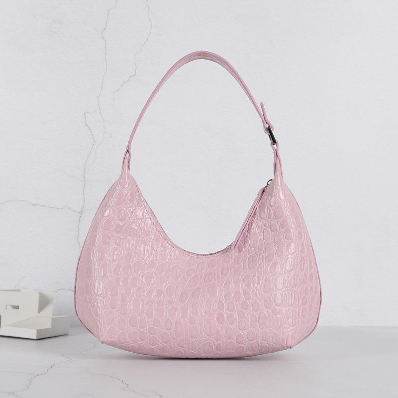 Dumpling-shaped one-shoulder women's bag 2021 new European and American fashion under the cowhy solid color series, Stone - pink
Dumpling-shaped one-shoulder women's bag 2021 new European and American fashion under the cowhy solid color series, Stone - pink