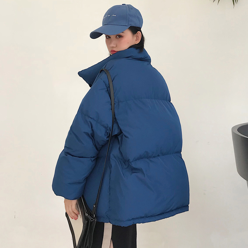 Winter Autumn Womens Down Jacket Loose Cotton Parka Female StandUp Collar Candy Color Outwear Short Winter Coats 201102