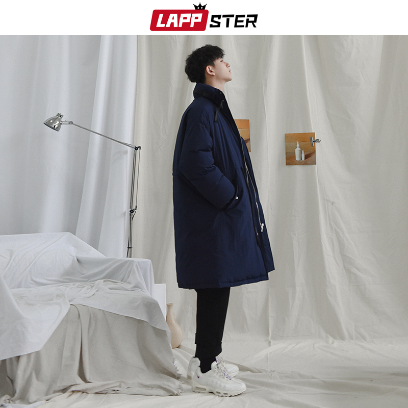 LAPPSTER Winter Jacket Men Parkas Mens Harajuku Thick Long Coat Windbreaker Korean Fashions Embroidery Warm Bubble Jackets 201128