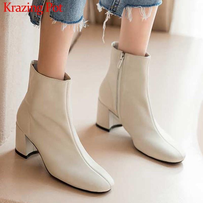 Krazing Pot classic basic solid genuine leather fashion simple boots round toe high heels winter keep warm women ankle boots L051, Beige
Krazing Pot classic basic solid genuine leather fashion simple boots round toe high heels winter keep warm women ankle boots L051, Beige