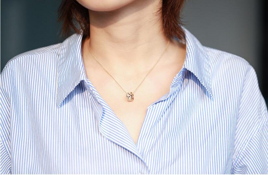 Sterg Sier Women's Clavicle Necklace: Circle Pendant with White Sapphire CZ Dia