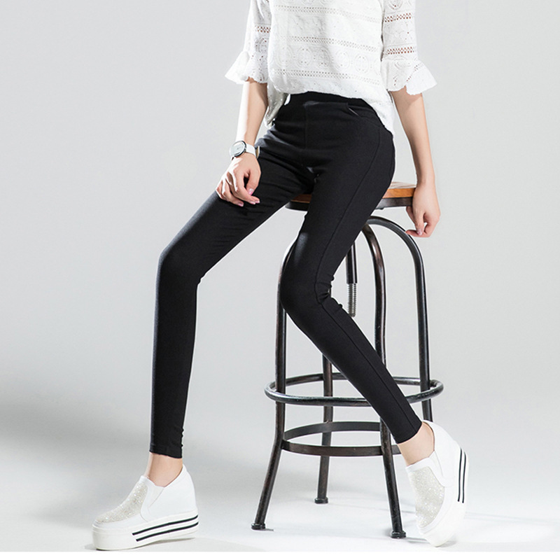 Women Autumn new high-waist pocket candy-colored pants trousers elastic thin skinny pants thin leg pants leggings S2855 201203