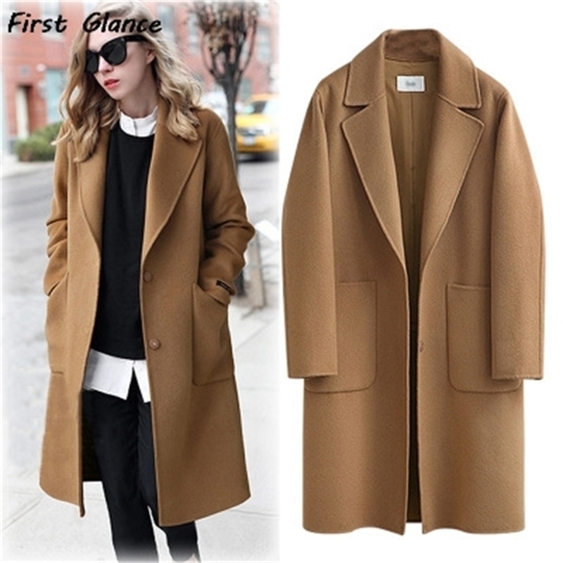 Autumn And Winter Fashion OL Style Women's Plus-size New Pure Color Woolen Coat In The long Style Loose And Heavy Warm Coat 201216