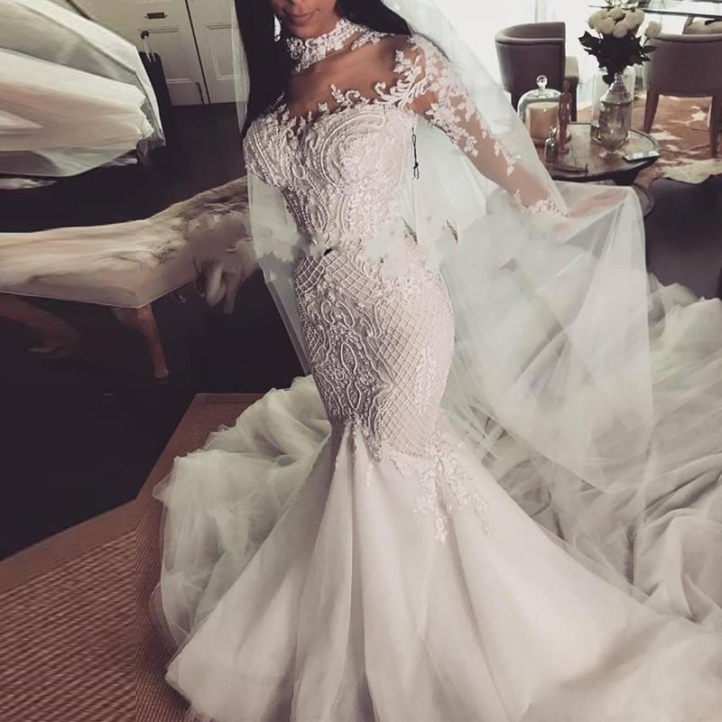 2021 New Sheer High Neck Mermaid Wedding Dresses Modern Lace Appliques Beads Plus Size Long Sleeves Country Garden Bride Robes Wedding Gown, White
2021 New Sheer High Neck Mermaid Wedding Dresses Modern Lace Appliques Beads Plus Size Long Sleeves Country Garden Bride Robes Wedding Gown, White