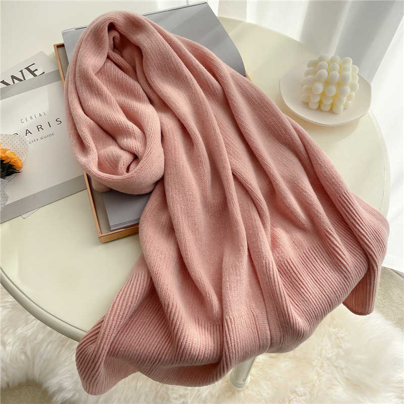 Knitted Cashmere Scarf Warm Winter Pashmina Shawl Wrap Solid Scarves Bandana Female Foulard Thick Blanked 220114